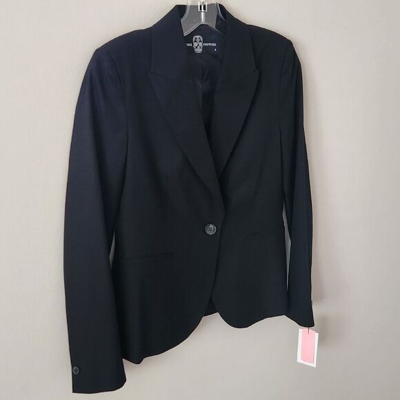 Hipchik Couture Black Mono Stripe Blazer Single Button Long Sleeve Jacket Size - Picture 2 of 5